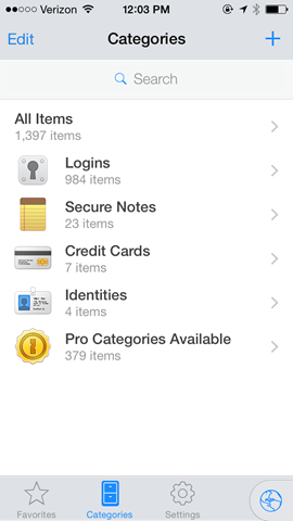 1P iOS v5 Categories and Pro